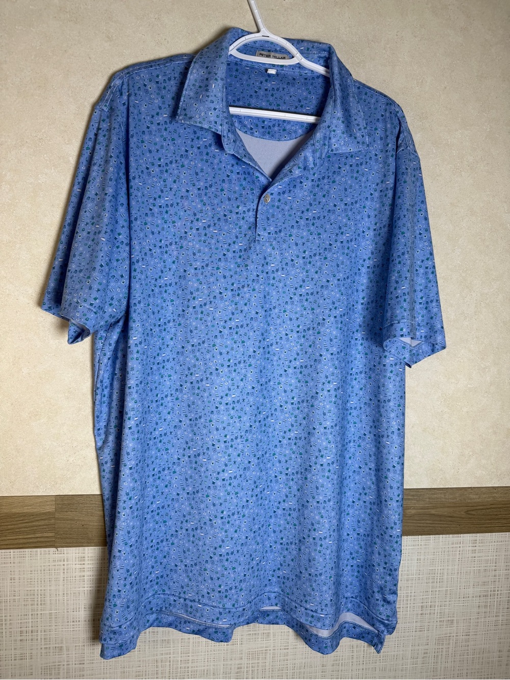 Peter Millar Blue Short-Sleeve Microprint Polo